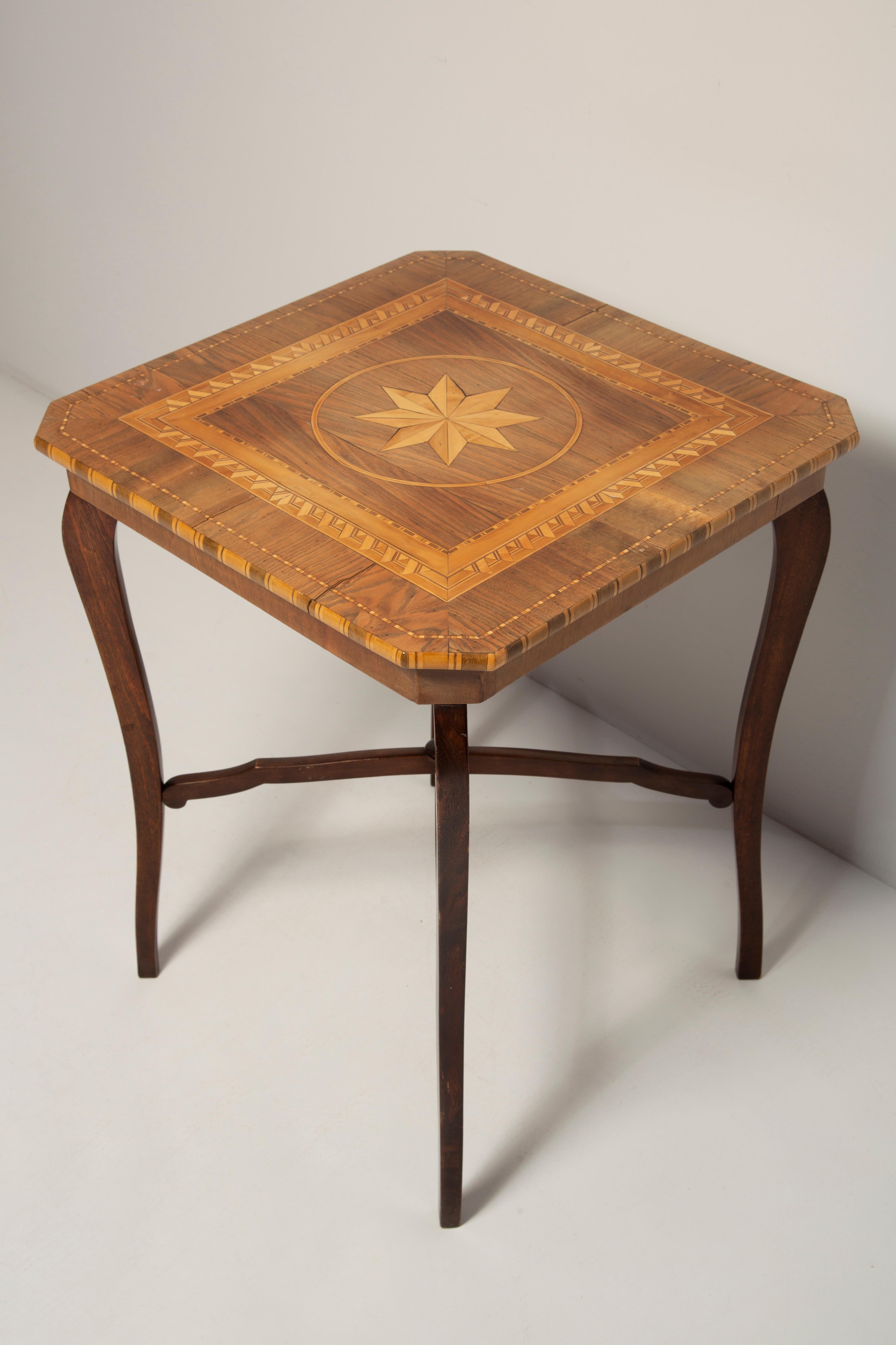Hand-Painted Mid-Century Modern Coffee Table, Vintage, Art Deco, Star Marquetry, 1960s For Sale