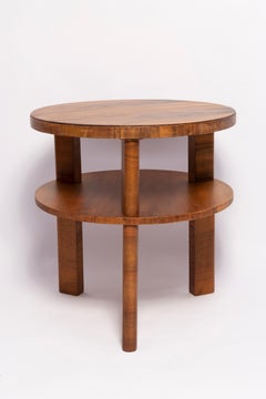 Mesa de centro moderna de mediados de siglo, vintage, art déco, madera de nogal, Polonia, años 60