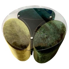 Mid-Century Modern Coffee Table with 3 Poufs in Iridescent Three Tones Velvet
