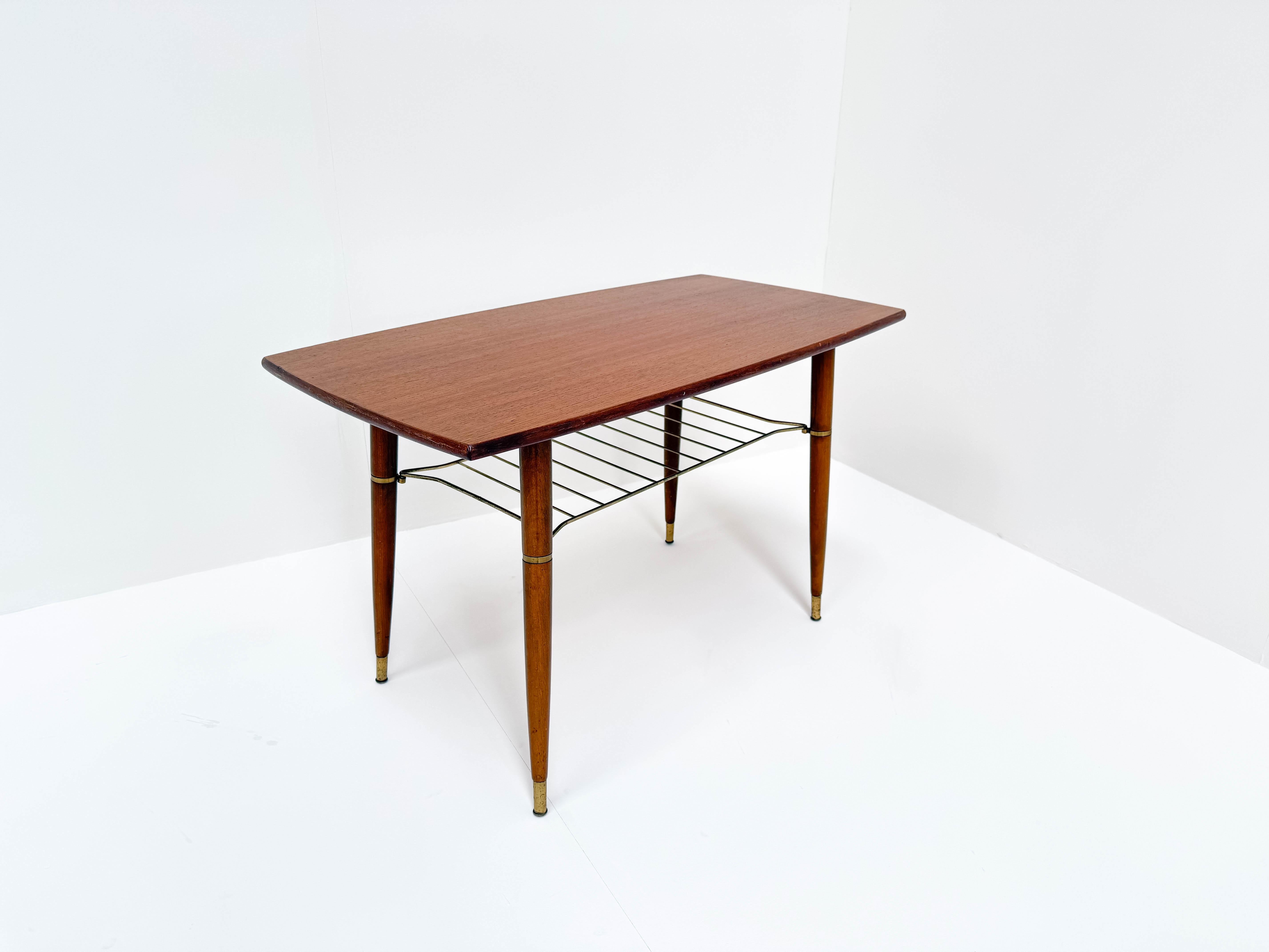 European Mid-Century Modern Coffee Table with Brass Details For Sale