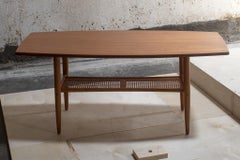 Mid-Century Modern Coffee Table with Cane Shelf