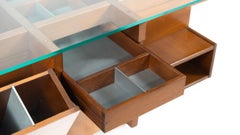 Mid-Century Modern Coffee Table with Compartments, Wood and Glass, Italy, 1970s