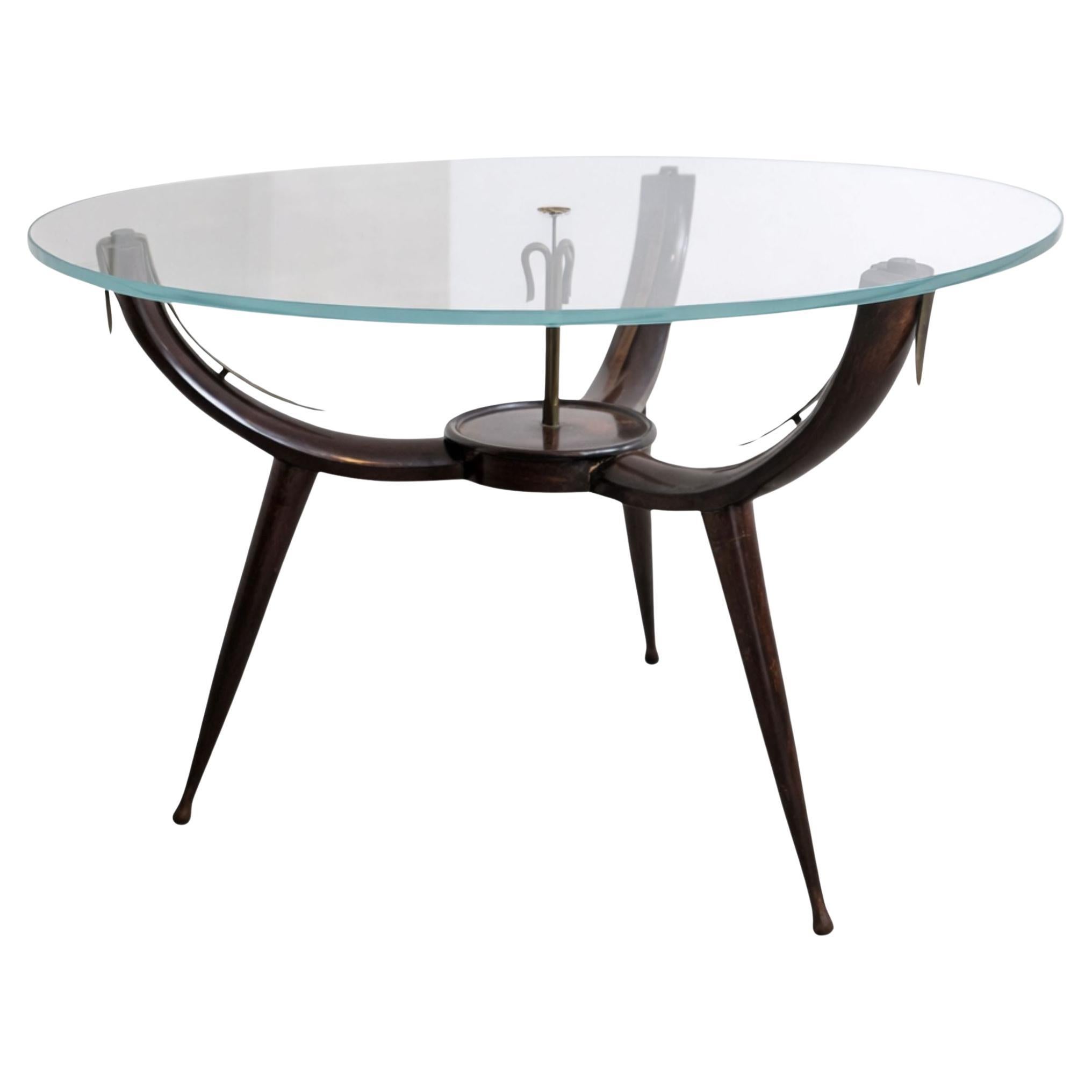 Mid-Century Modern Coffee Table with Glass & Wood, Italy, 1950s
