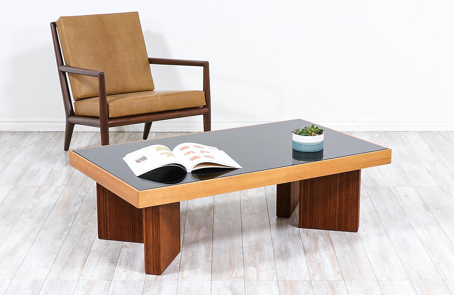 American Mid-Century Modern Coffee Table with Smoke Glass Top