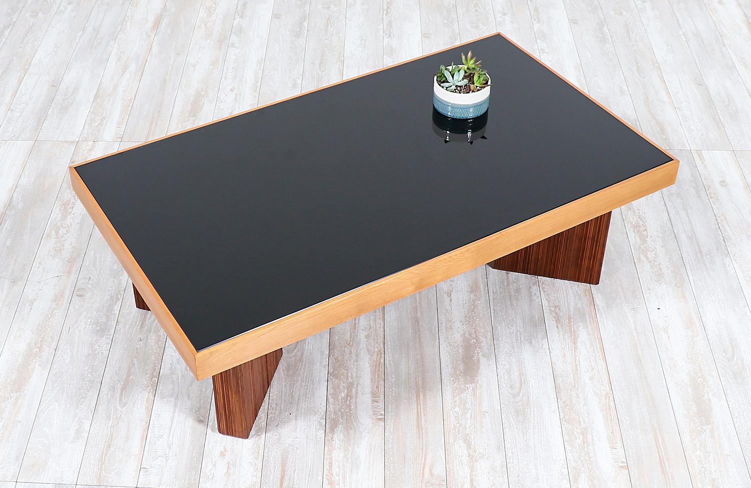 Smoked Glass Mid-Century Modern Coffee Table with Smoke Glass Top