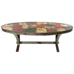 Retro Mid-Century Modern Coffee Table with Tiles Signed Barrois for Vallauris