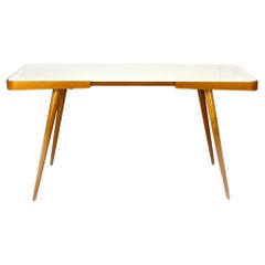 Mid-Century Modern Coffee Table with White Glass Top, 1960s