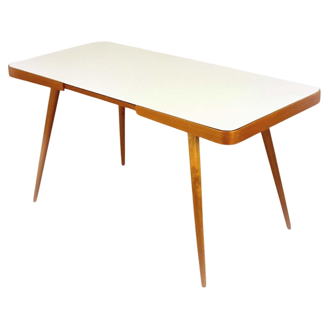 Mid-Century Modern Coffee Table with White Glass Top, 1960s