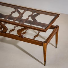 Mid-Century Modern Coffee Table, Wood and Glass, Italy, 1950s Design