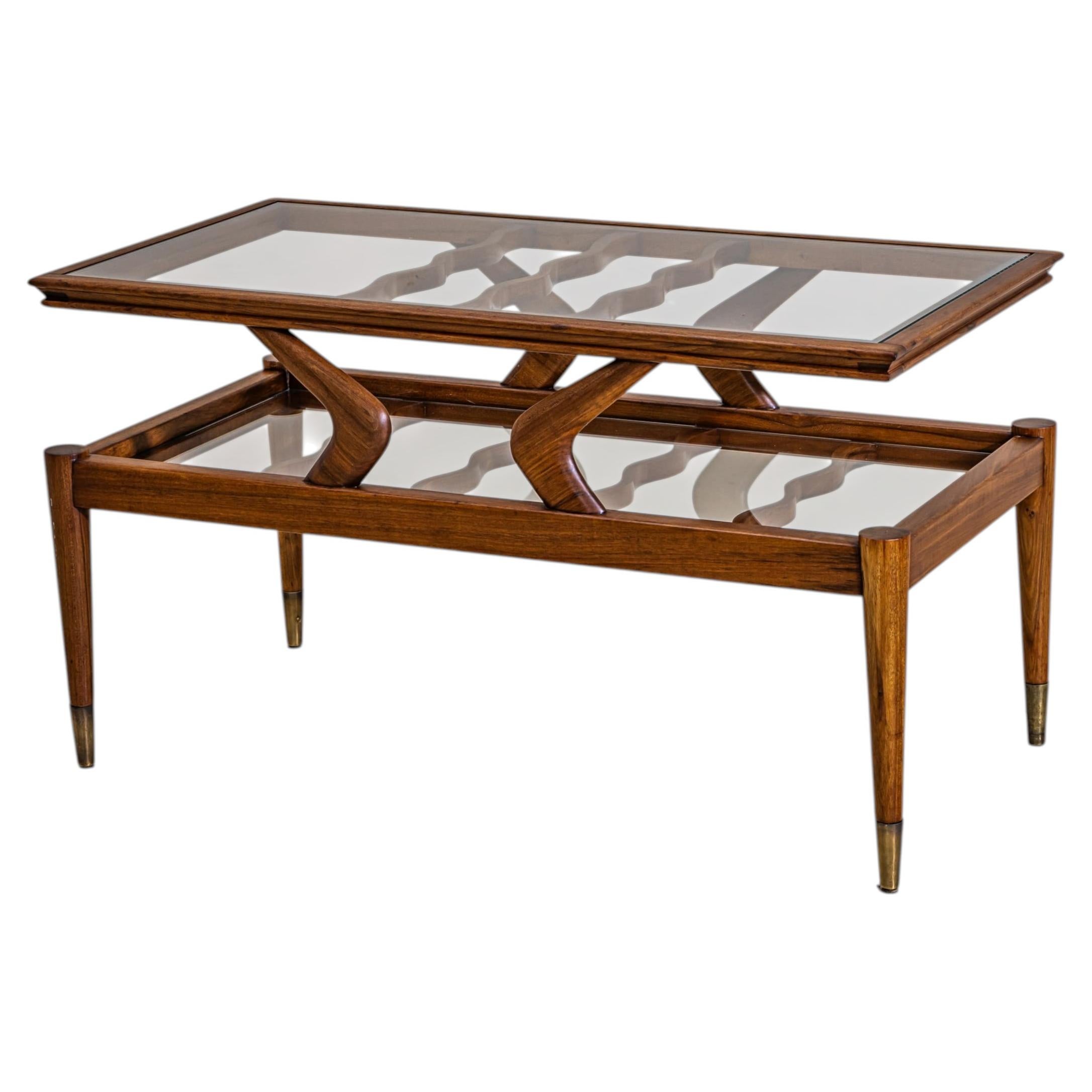 Mid-Century Modern Coffee Table, Wood and Glass, Italy, 1950s Design