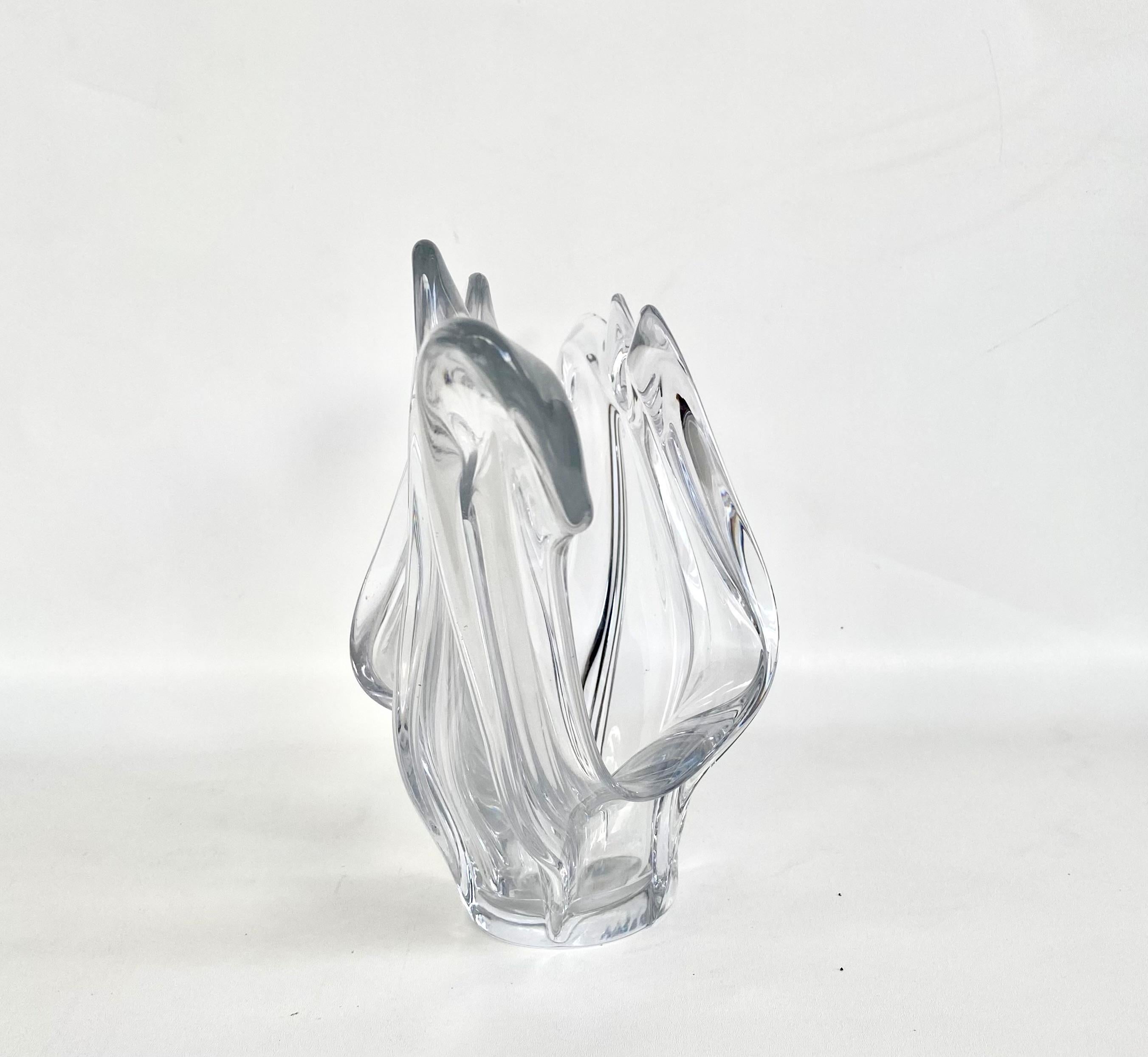 French Mid-century COFRAC Art Verrier Wave Centerpiece Crystal Bowl, France For Sale