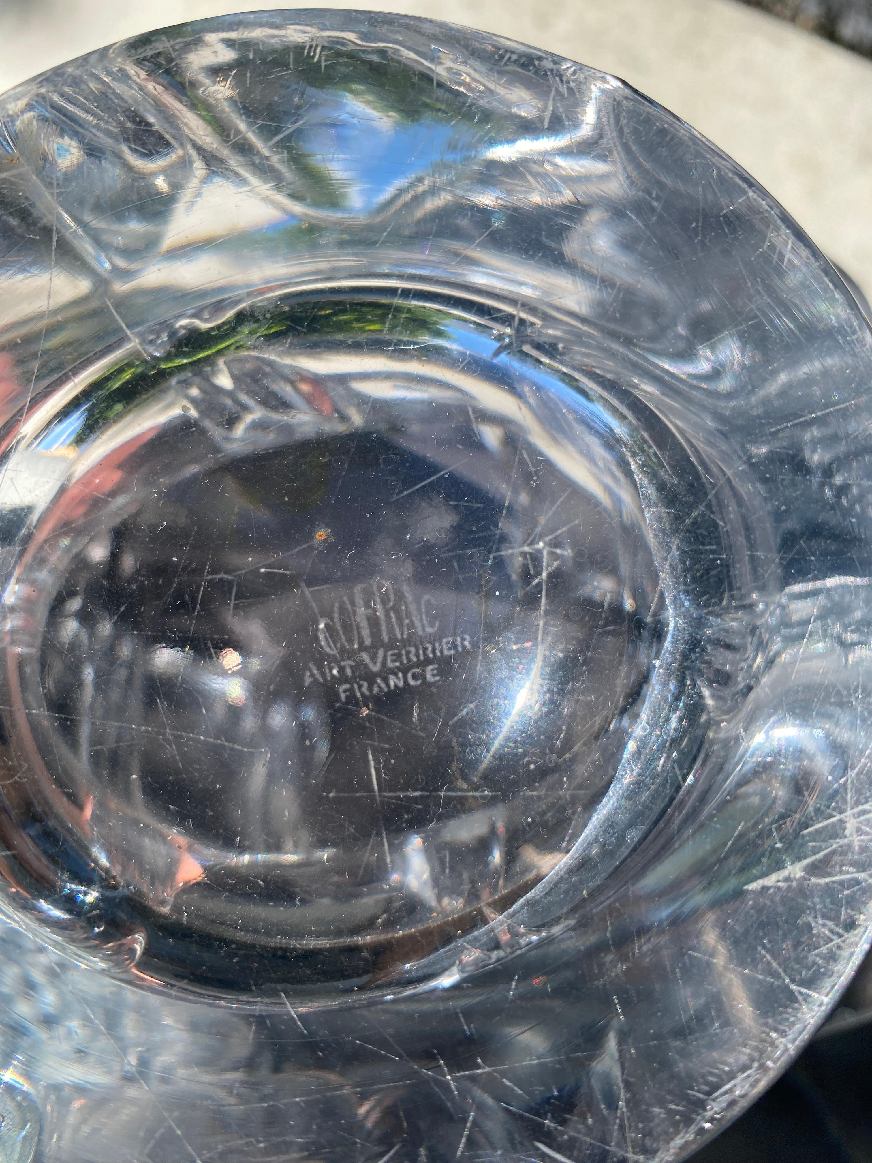 Late 20th Century Mid-century COFRAC Art Verrier Wave Centerpiece Crystal Bowl, France For Sale