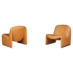 Mid-Century Modern Cognac Brown Leather Alky Chairs by Giancarlo Piretti Italy Mid-Century Modern Cognac Brown Leather Alky Chairs by Giancarlo Piretti Italy