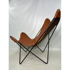 Mid-Century Modern Cognac Leather Knoll Butterfly Chair and Ottoman