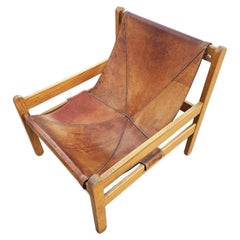 Mid Century Modern Cognac Leather Sling Chair, Brazil 1970s
