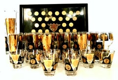 Mid-Century Modern Coin Tray & 22-Karat Gold "US Coins" Drinks Set/22