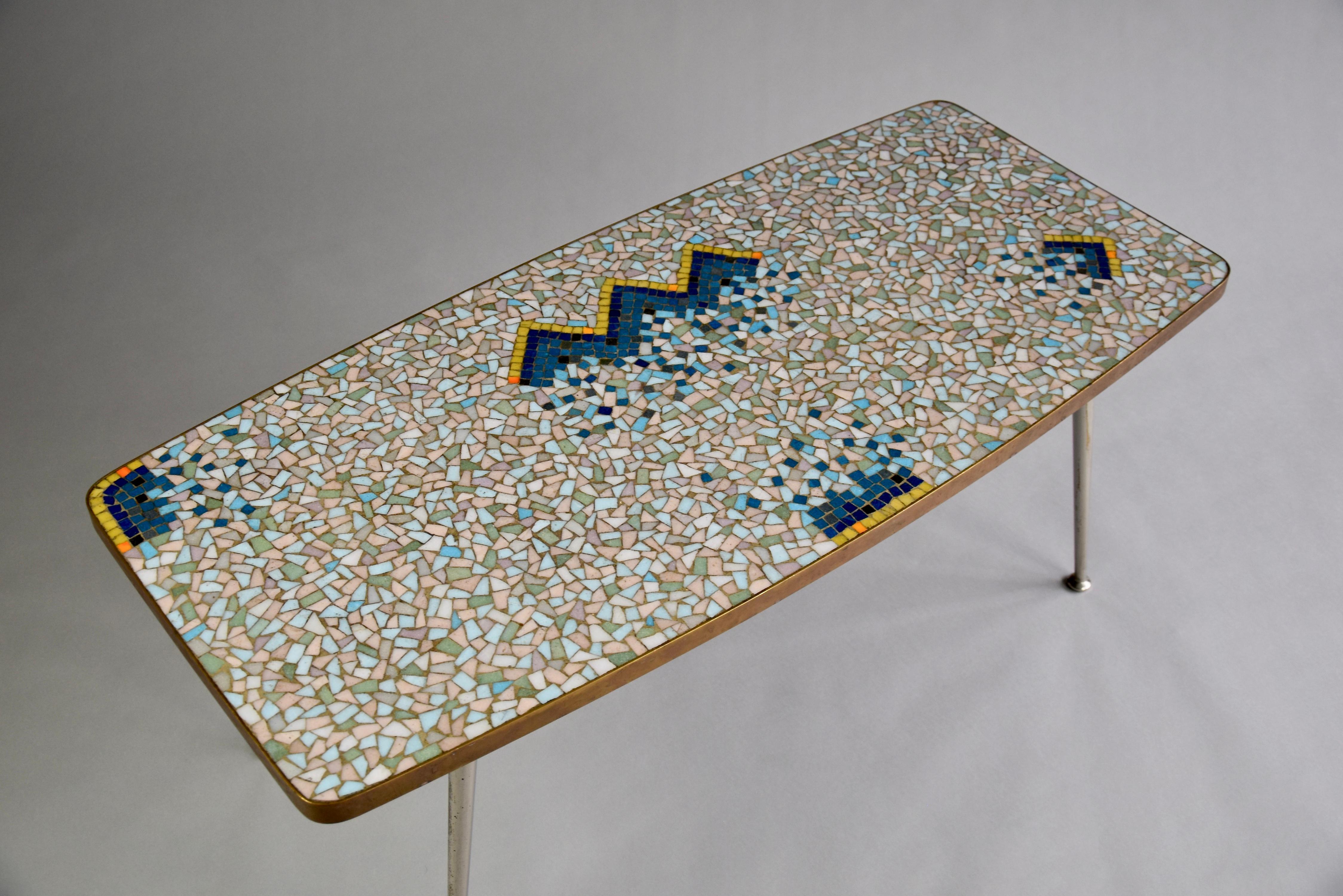 Mid-Century Modern Colorful Mosaic and Brass Coffee Table  4