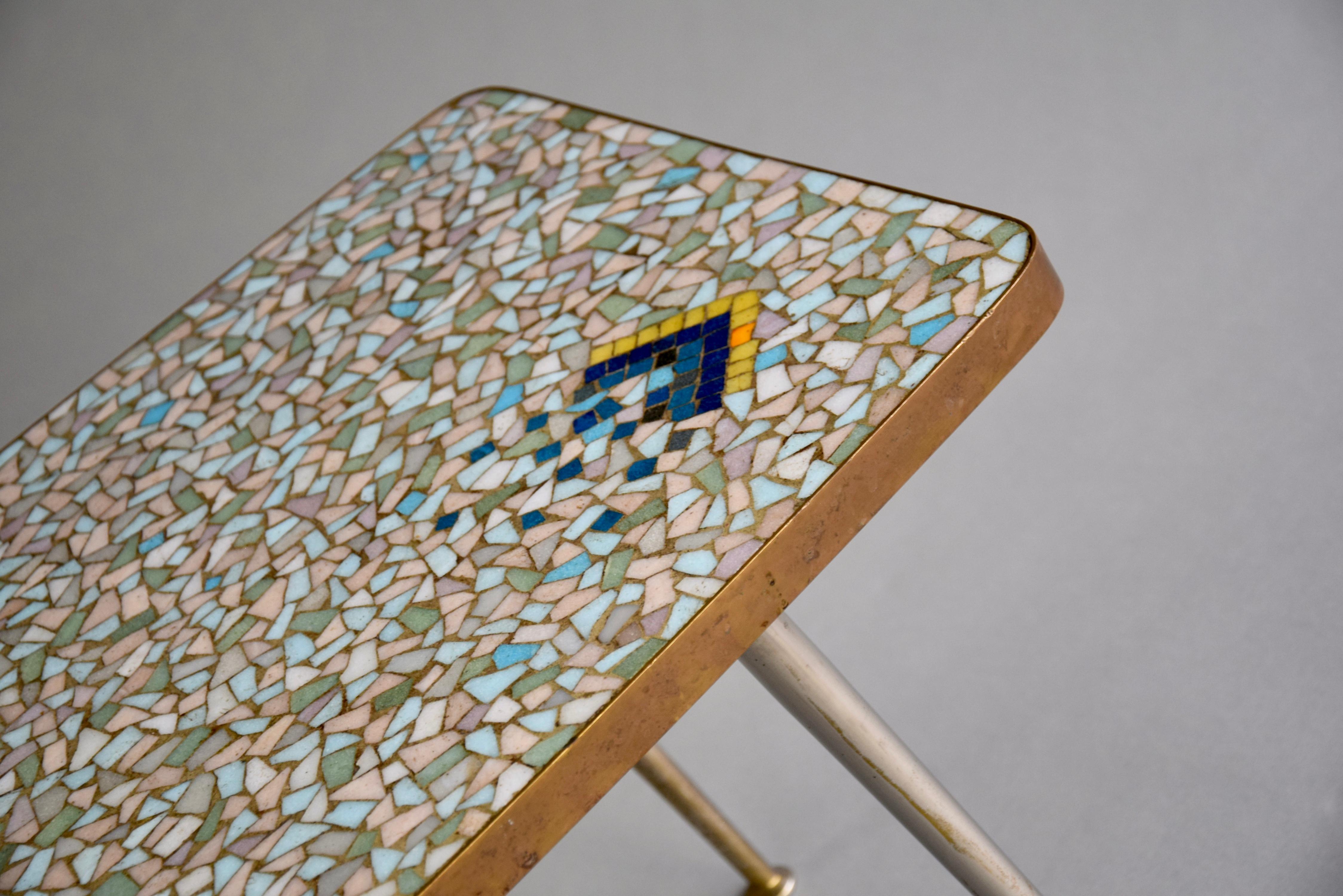 Mid-Century Modern Colorful Mosaic and Brass Coffee Table  5