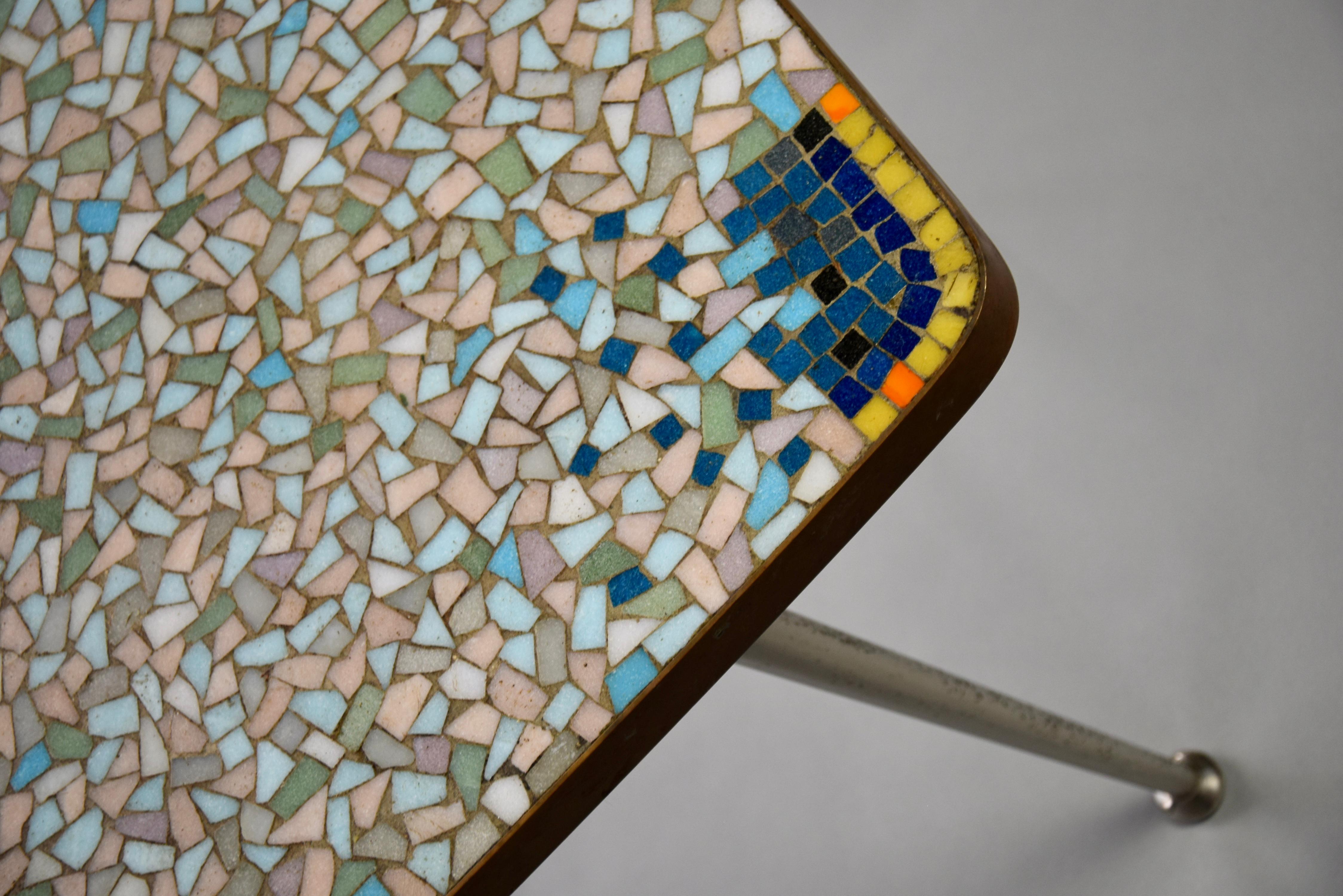 Mid-Century Modern Colorful Mosaic and Brass Coffee Table  In Good Condition In Weesp, NL