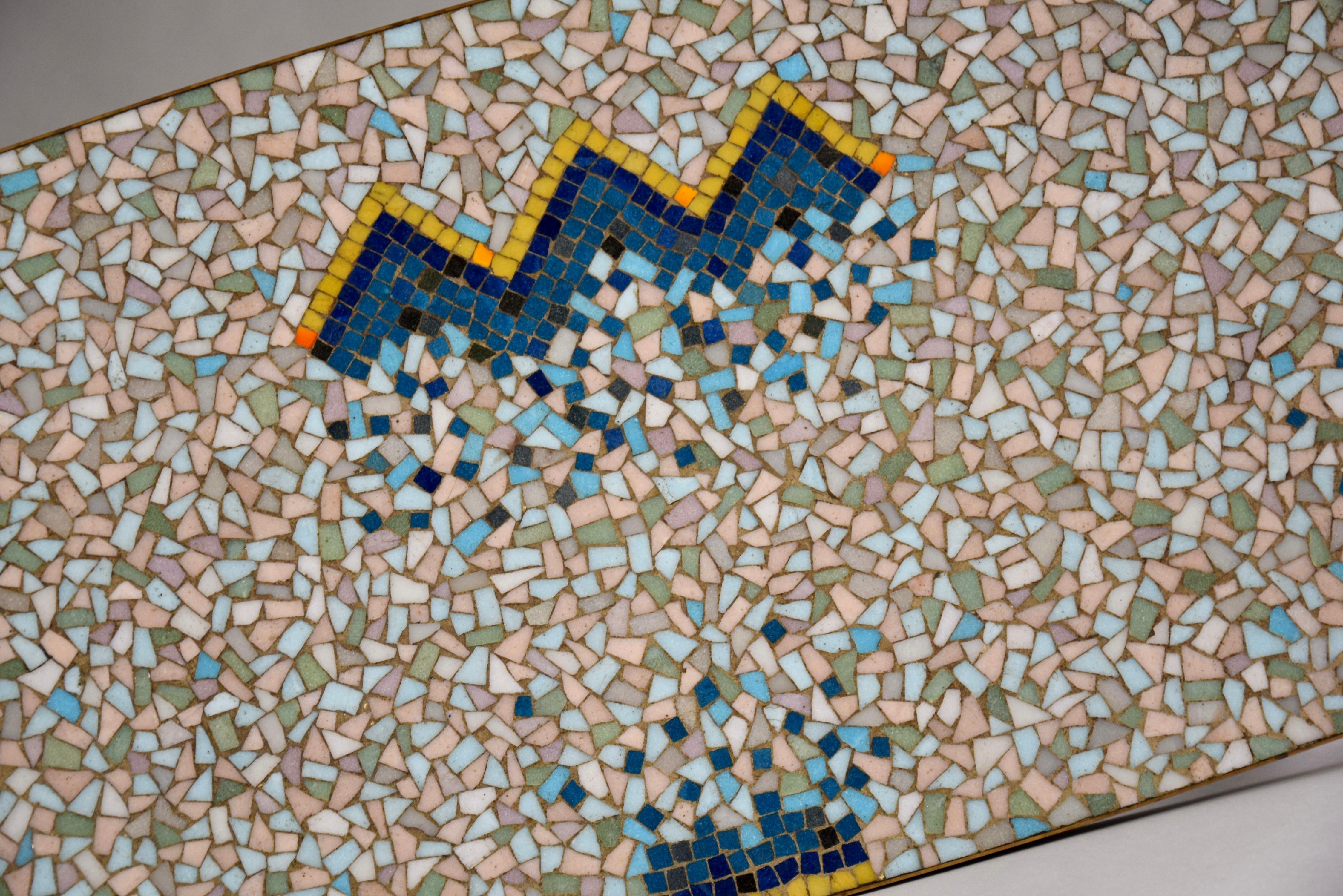 Mid-Century Modern Colorful Mosaic and Brass Coffee Table  1