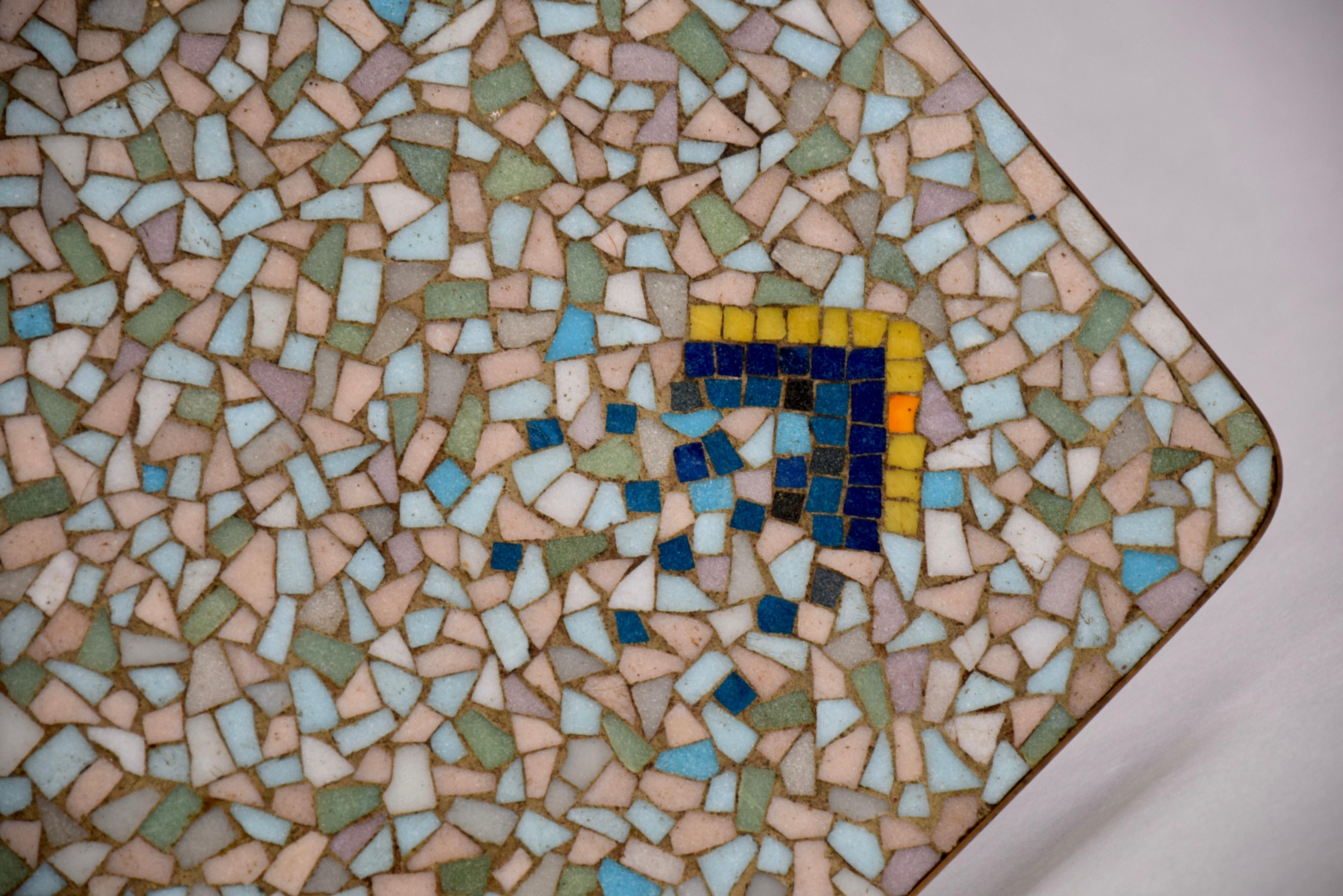Mid-Century Modern Colorful Mosaic and Brass Coffee Table  3
