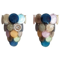 Mid-Century Modern Colorful Murano Glass Discs Vintage Sconces, Vistosi Italy 70