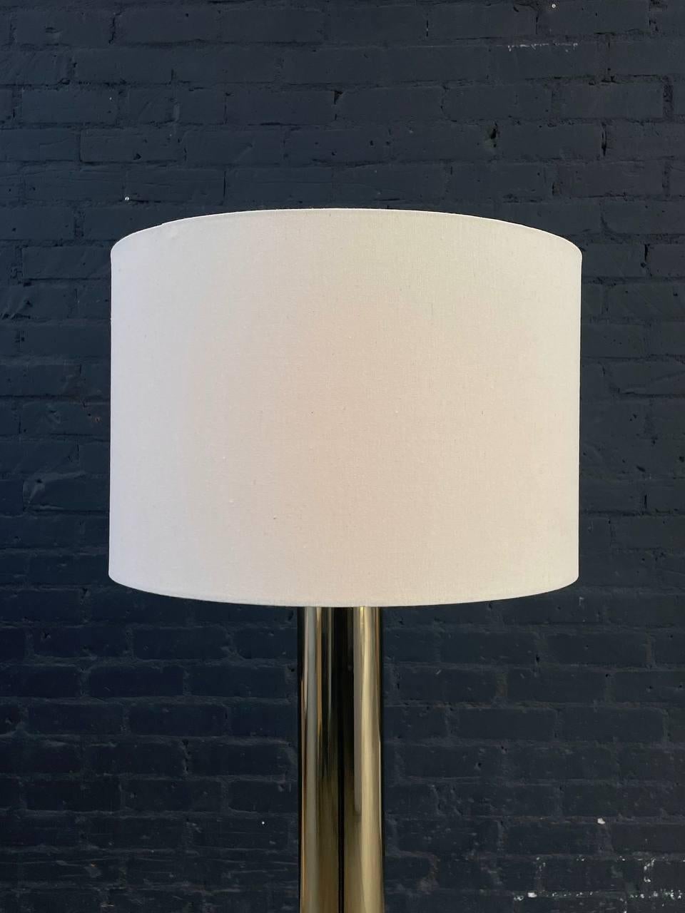 American Mid-Century Modern Column Style Brass Floor Lamp For Sale