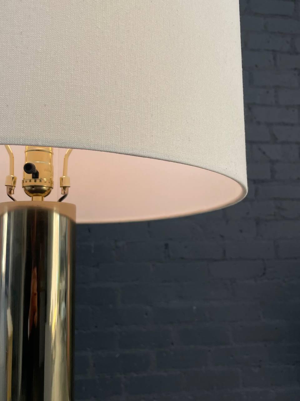 Mid-Century Modern Column Style Brass Floor Lamp For Sale 1