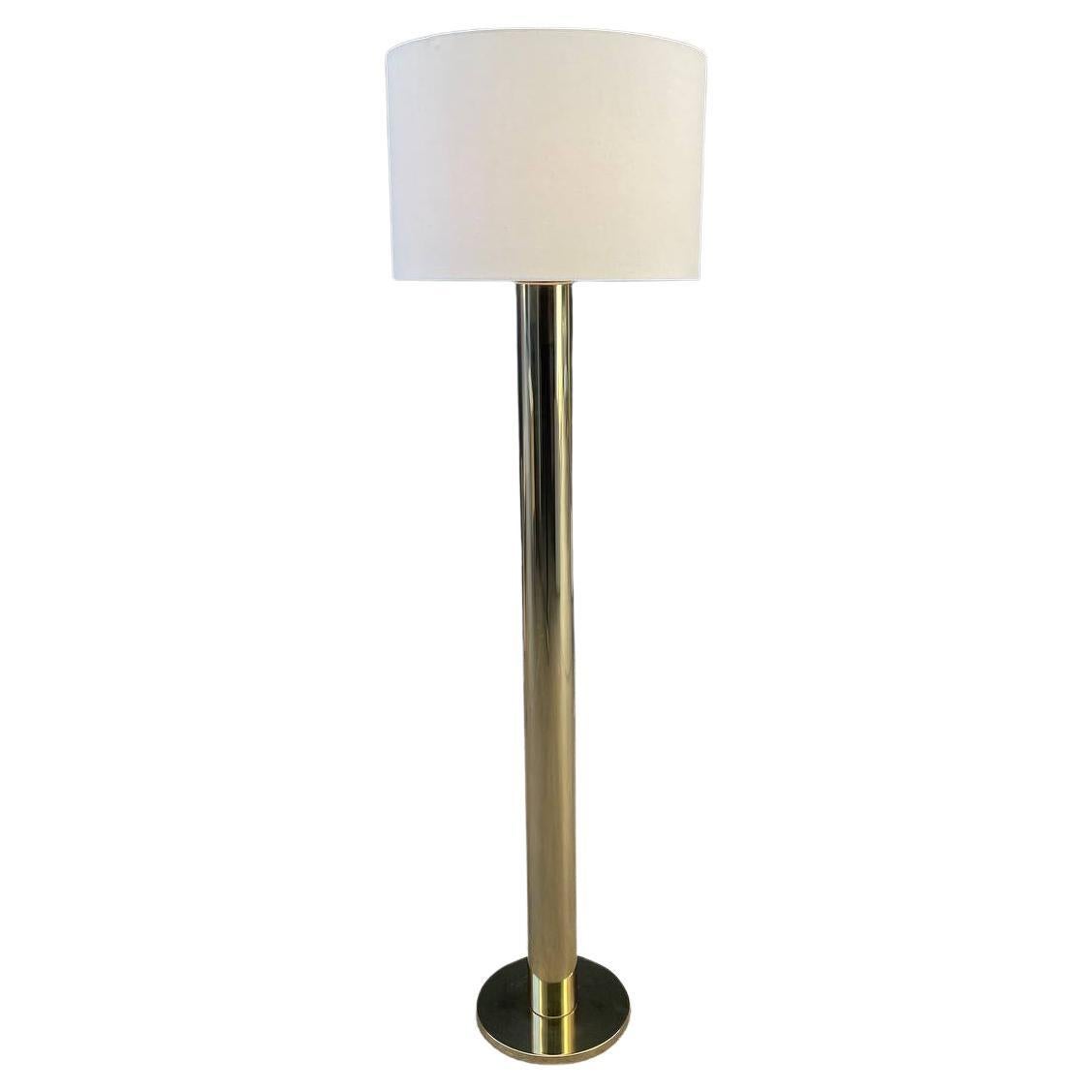 Mid-Century Modern Column Style Brass Floor Lamp For Sale