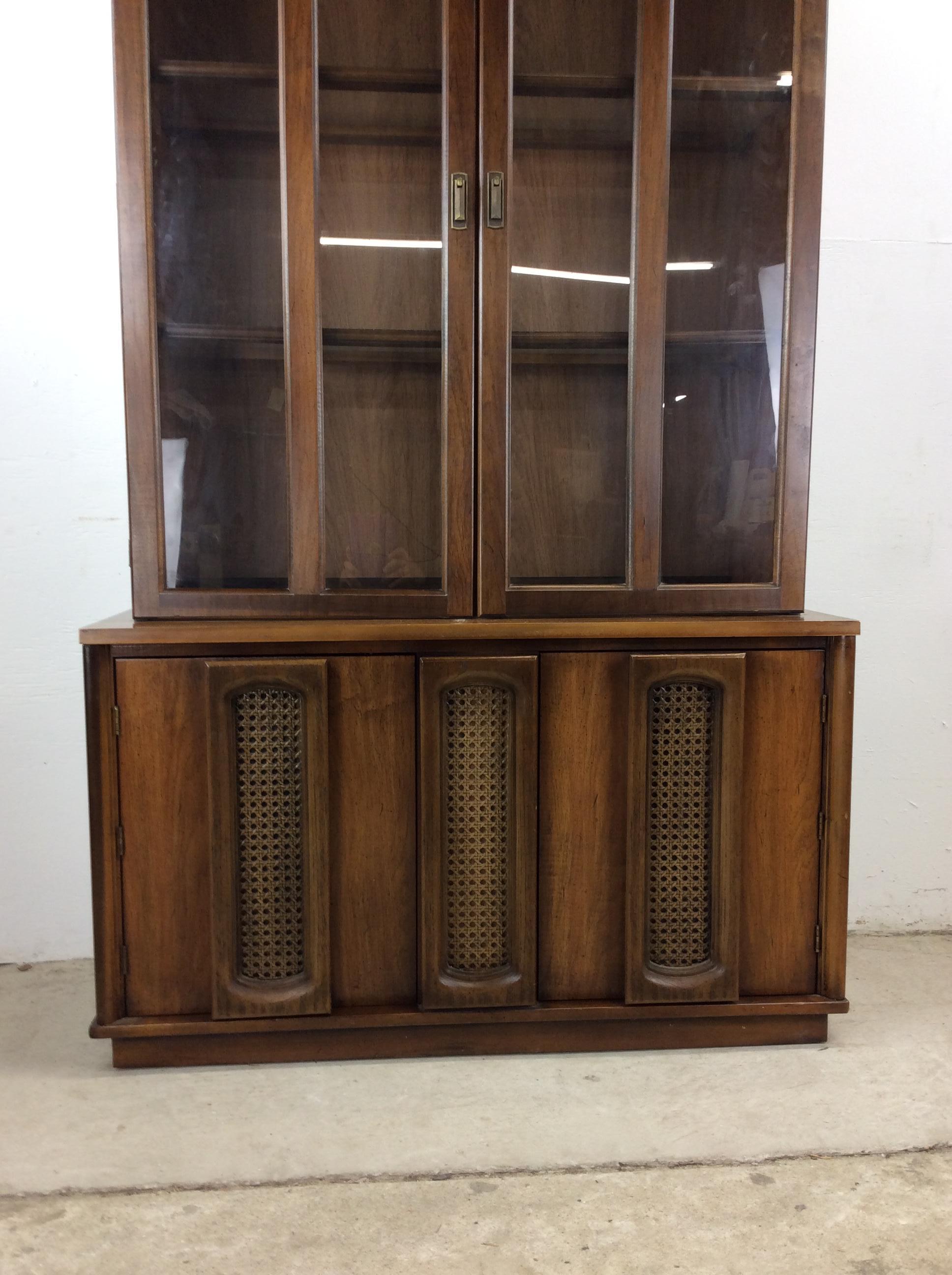 Mid-Century Modern Mid century modern compact China cabinet with cane doors For Sale