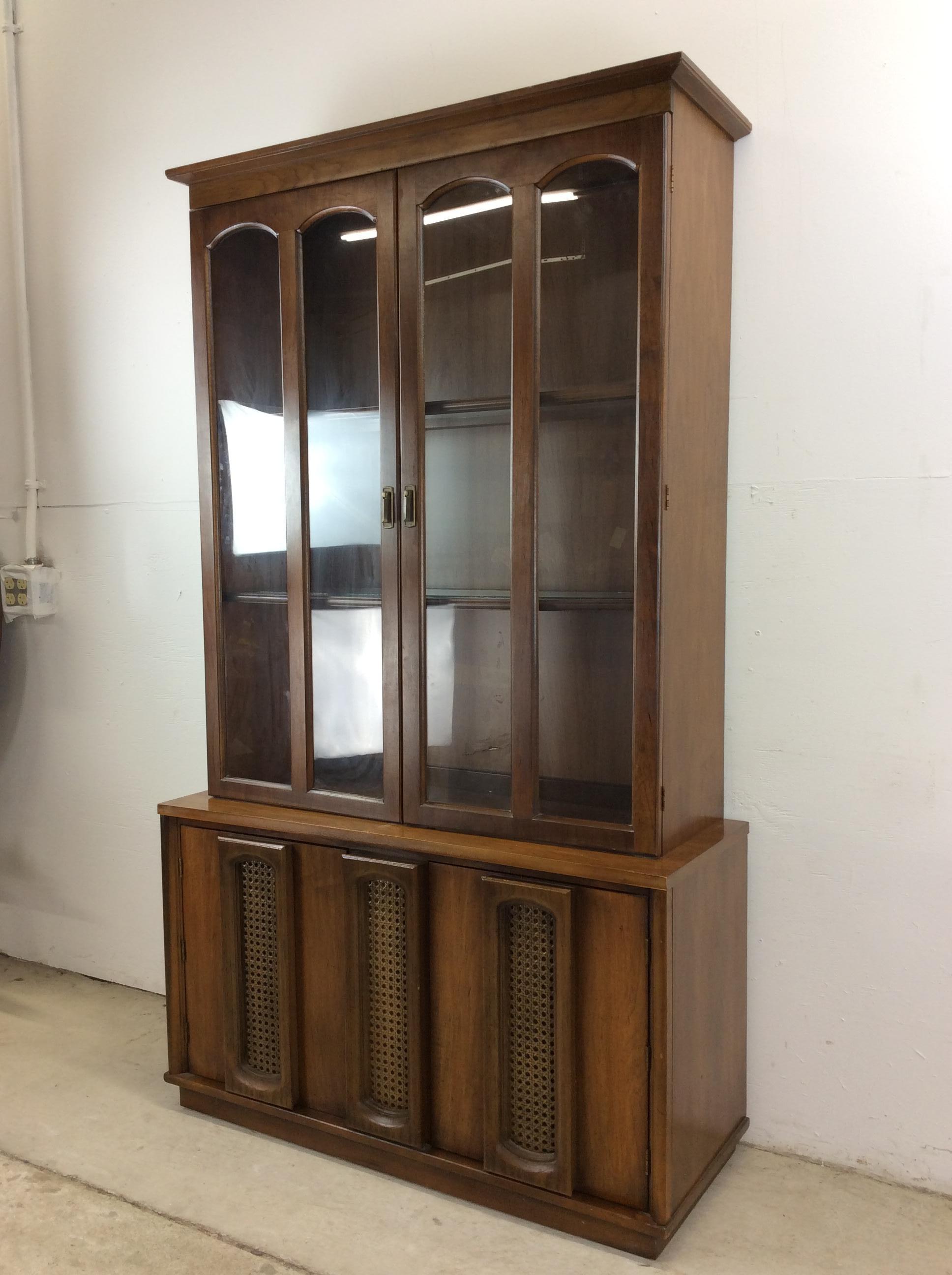 American Mid century modern compact China cabinet with cane doors For Sale