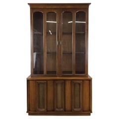 Vintage Mid century modern compact China cabinet with cane doors