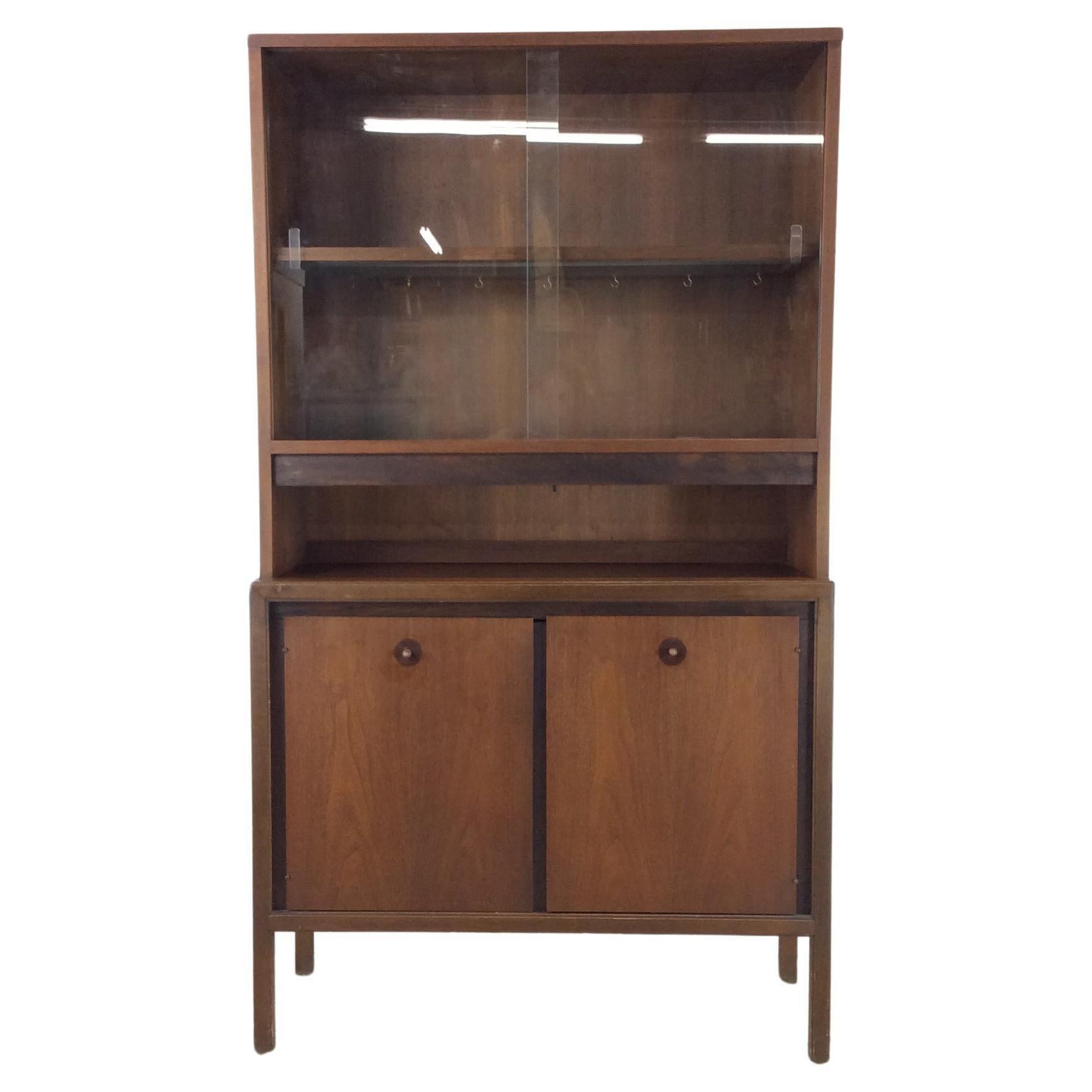 Mid Century Modern Compact China Cabinet with Lighted Display