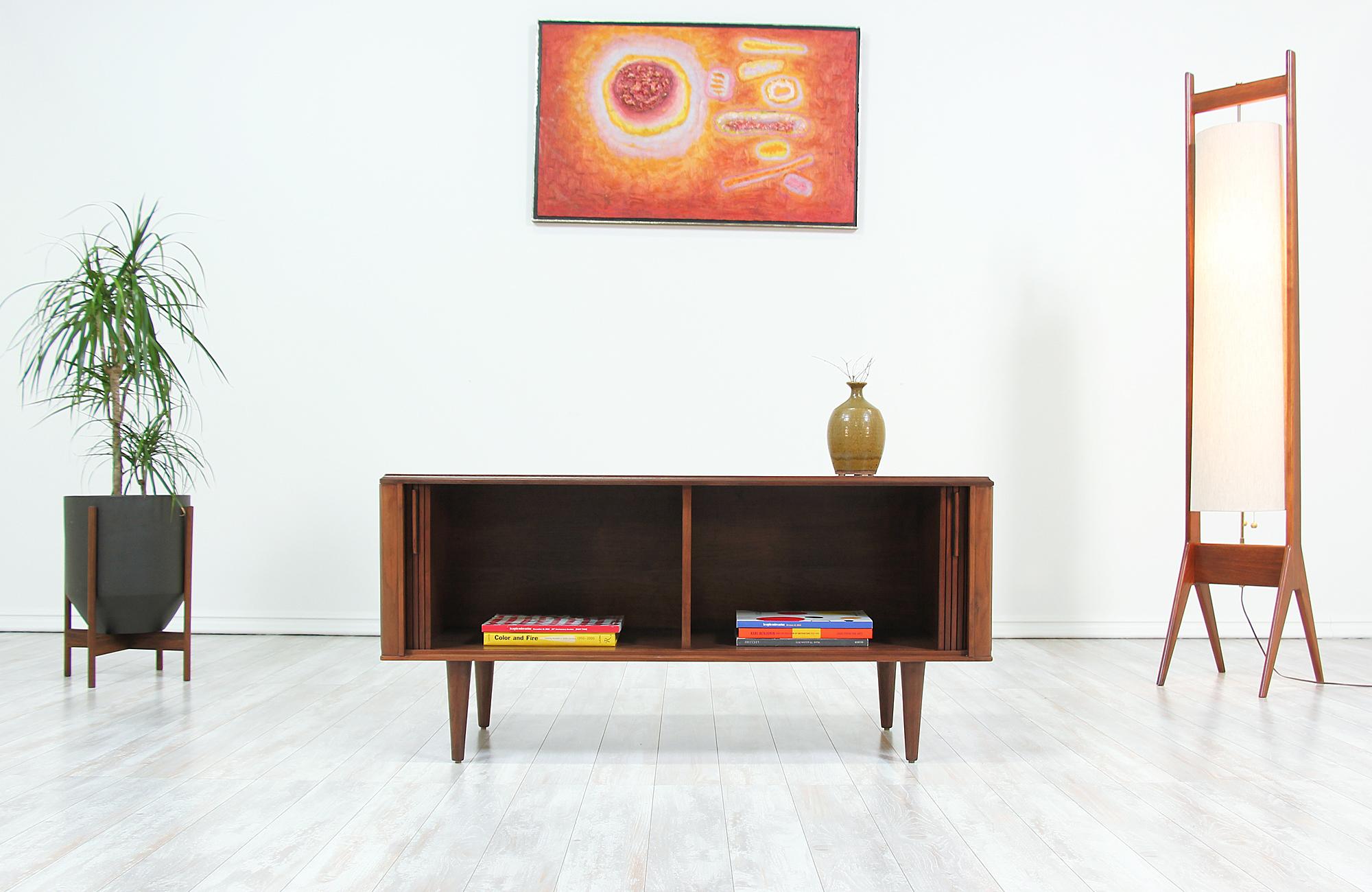 American Mid-Century Modern Compact Tambour-Door Credenza by Barzilay