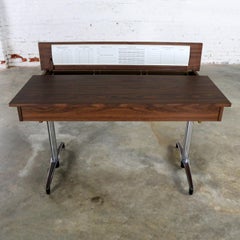 Mid-Century Modern Compartment Desk Faux Wood Laminate Chrome Aluminium