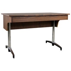 Mid-Century Modern Compartment Desk Faux Wood Laminate Chrome Aluminium