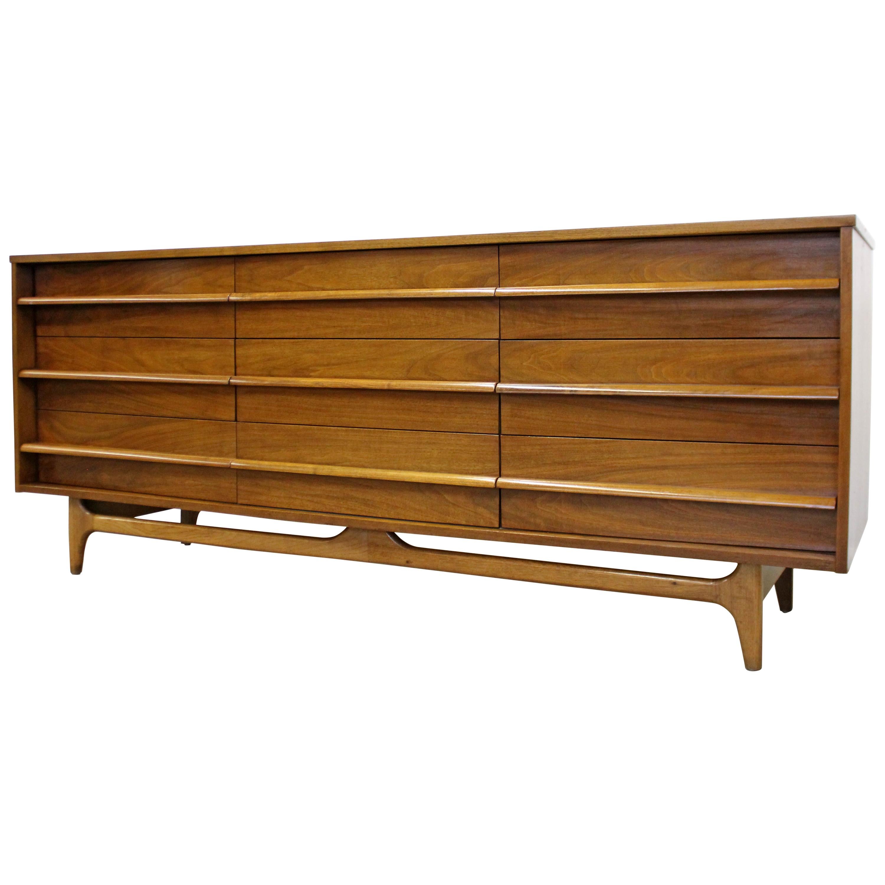  Mid-Century Modern Concave Front Walnut Credenza by Young Mfg. Co.