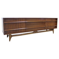  Mid-Century Modern Concave Front Walnut Credenza by Young Mfg. Co.