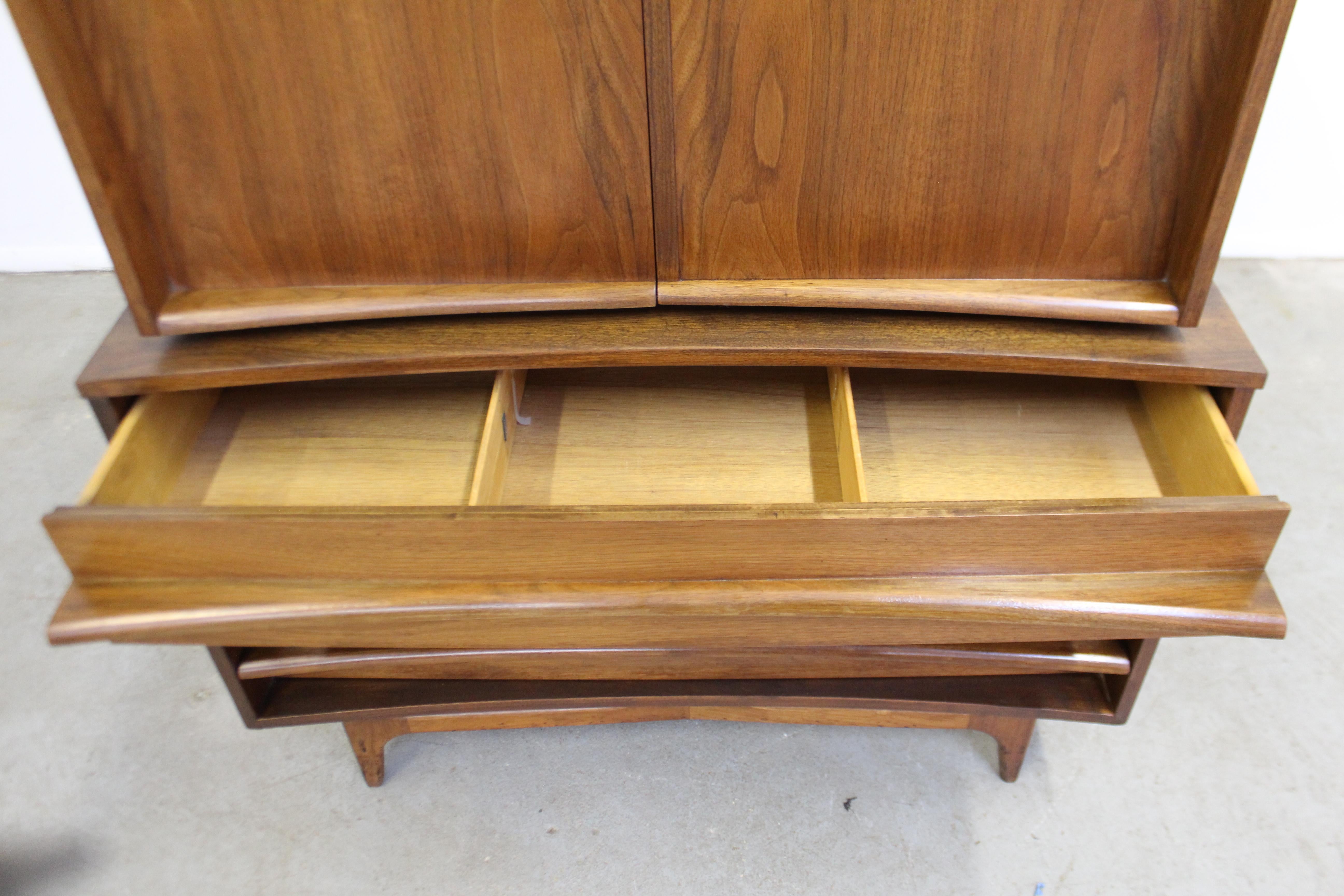 Mid-Century Modern Concave Front Walnut Tall Chest Armoire 6