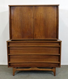 Mid-Century Modern Concave Front Walnut Tall Chest Armoire