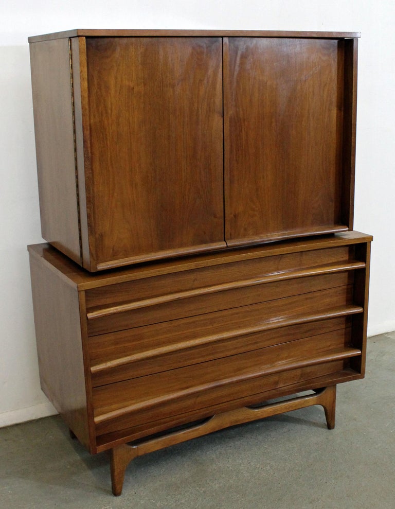 MidCentury Modern Concave Front Walnut Tall Chest Armoire at 1stDibs
