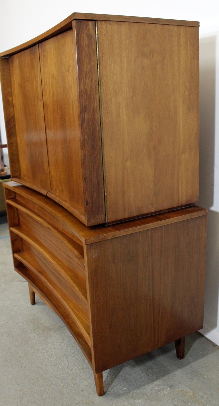MidCentury Modern Concave Front Walnut Tall Chest Armoire at 1stDibs