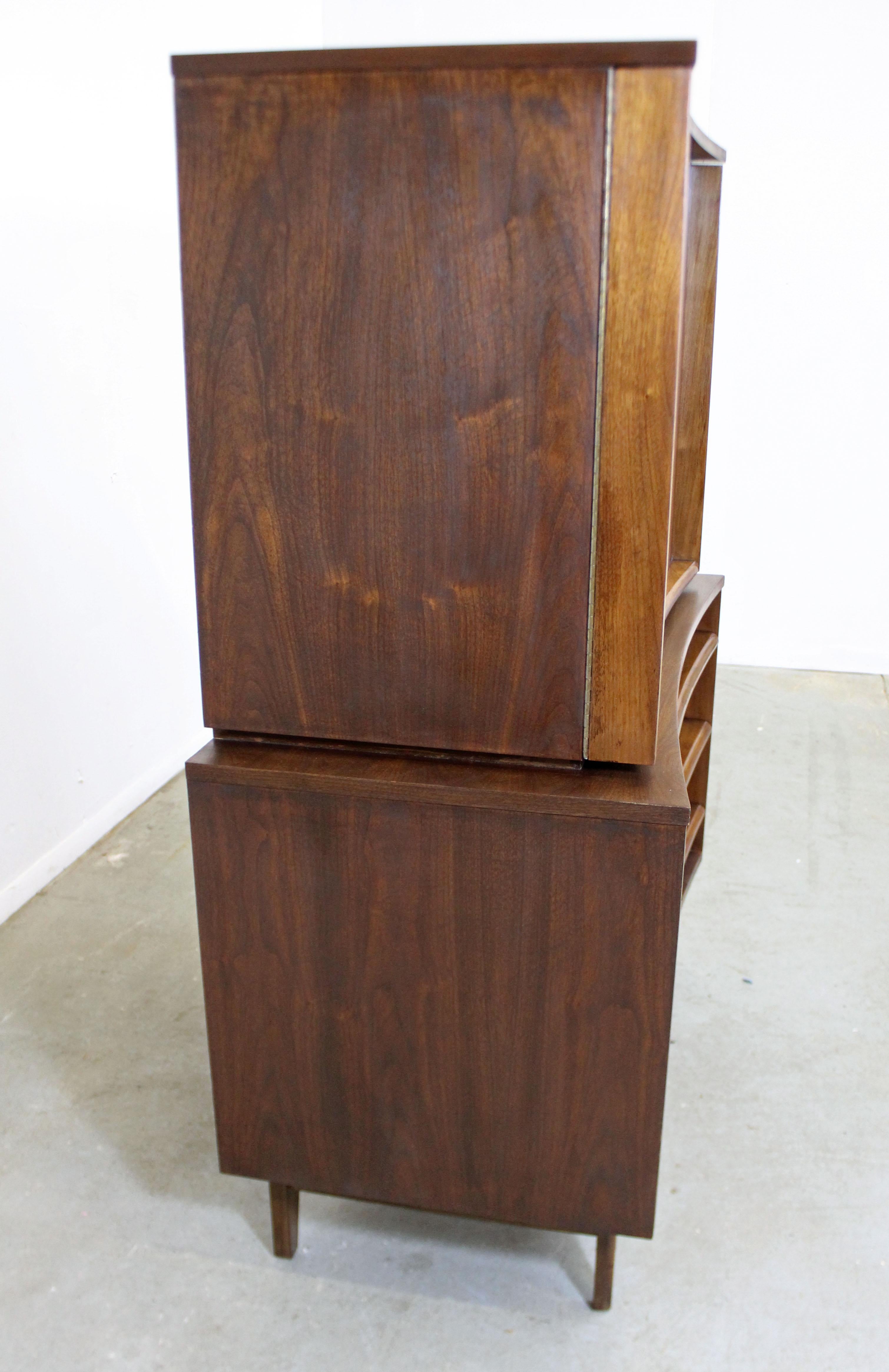 American Mid-Century Modern Concave Front Walnut Tall Chest Armoire