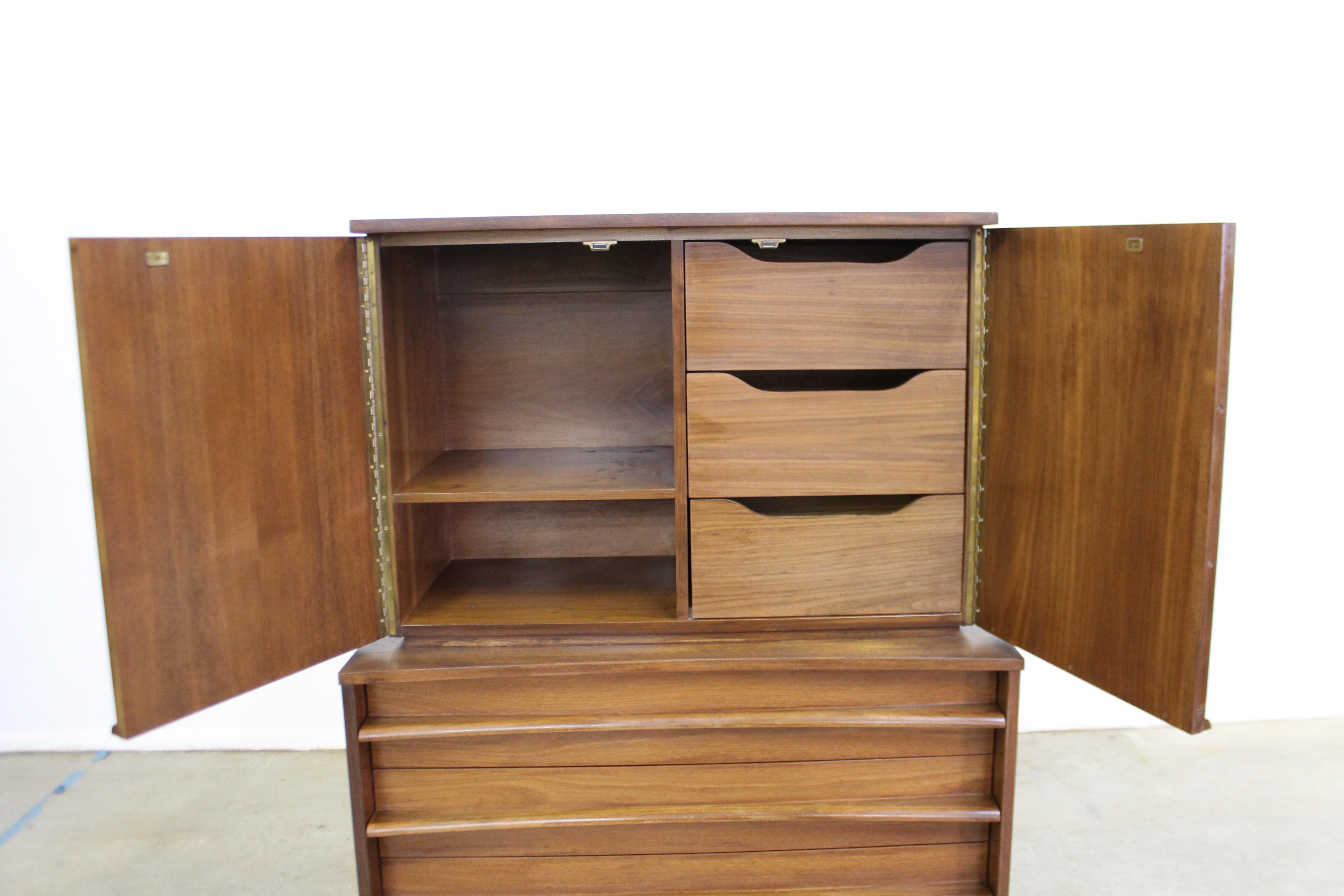 Mid-20th Century Mid-Century Modern Concave Front Walnut Tall Chest Armoire