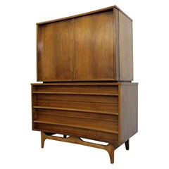 Mid-Century Modern Concave Front Walnut Tall Chest Armoire