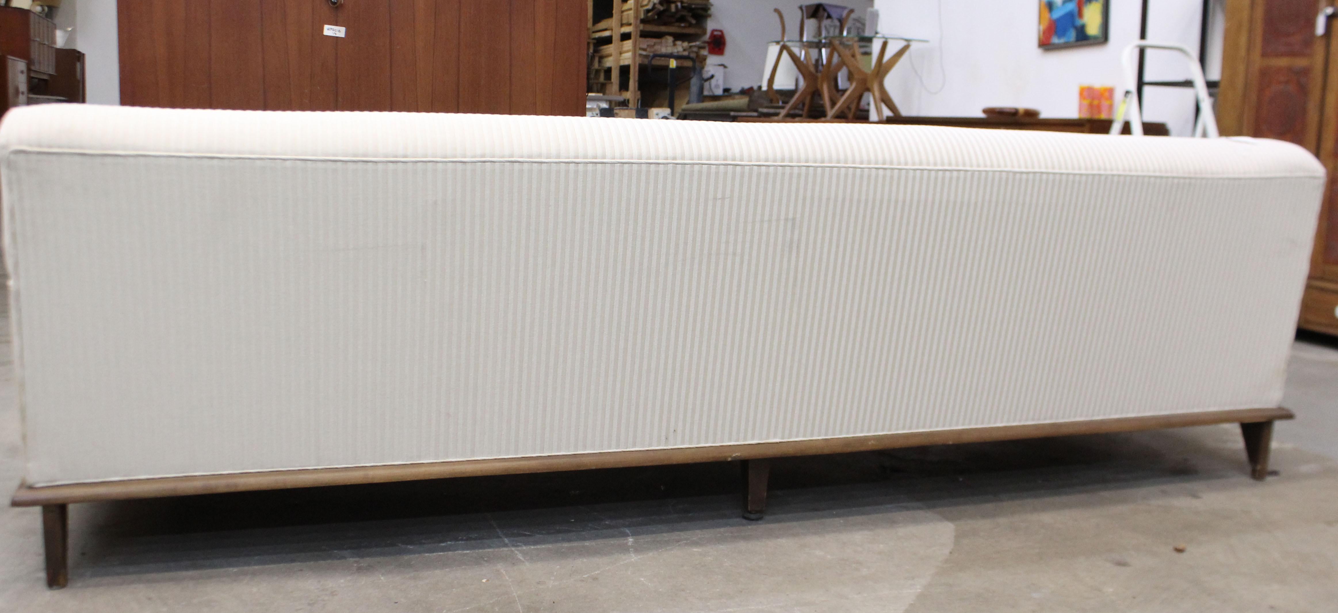 Mid-Century Modern Concave-Front White Sofa on Wood Base 4