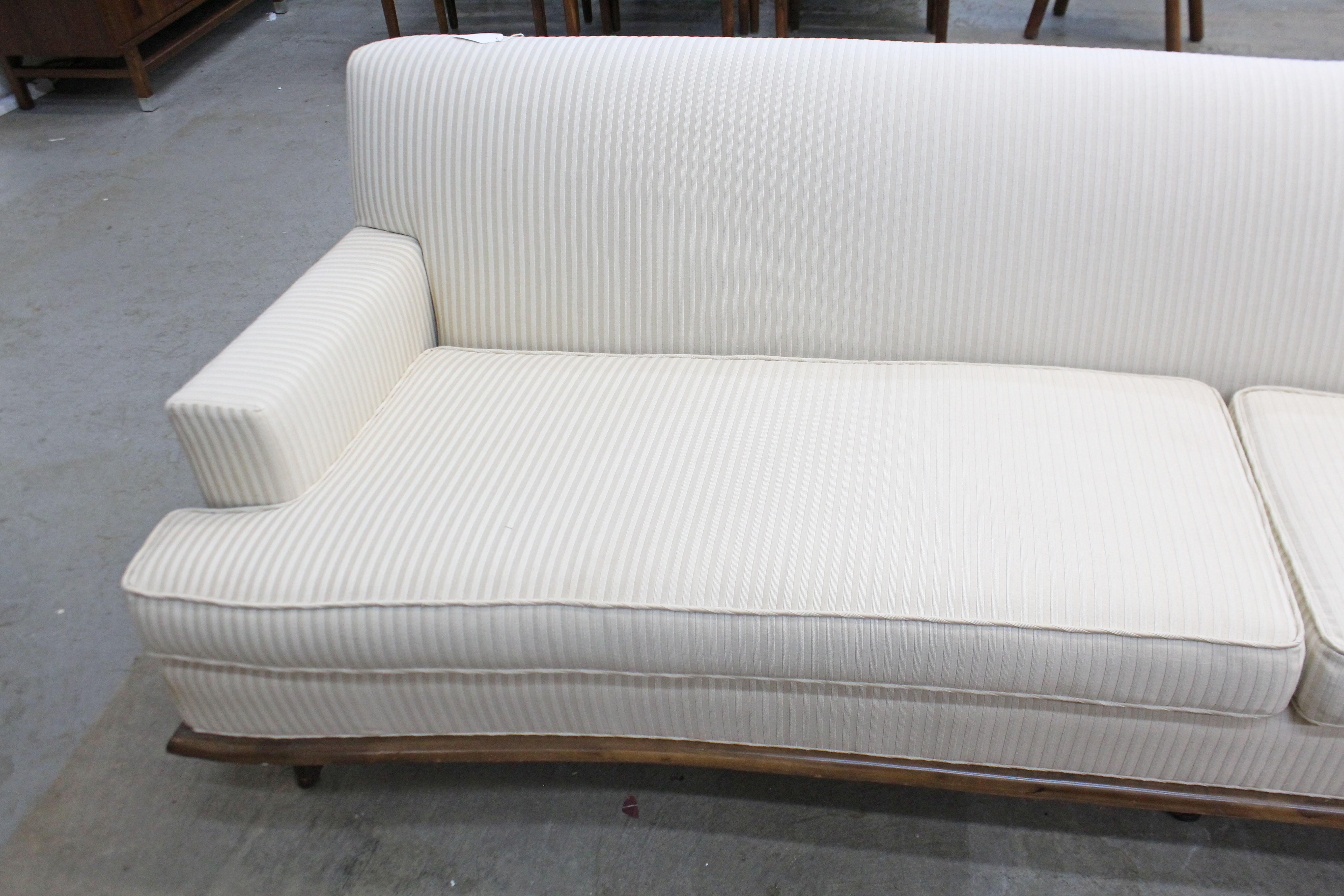 Mid-Century Modern Concave-Front White Sofa on Wood Base 6