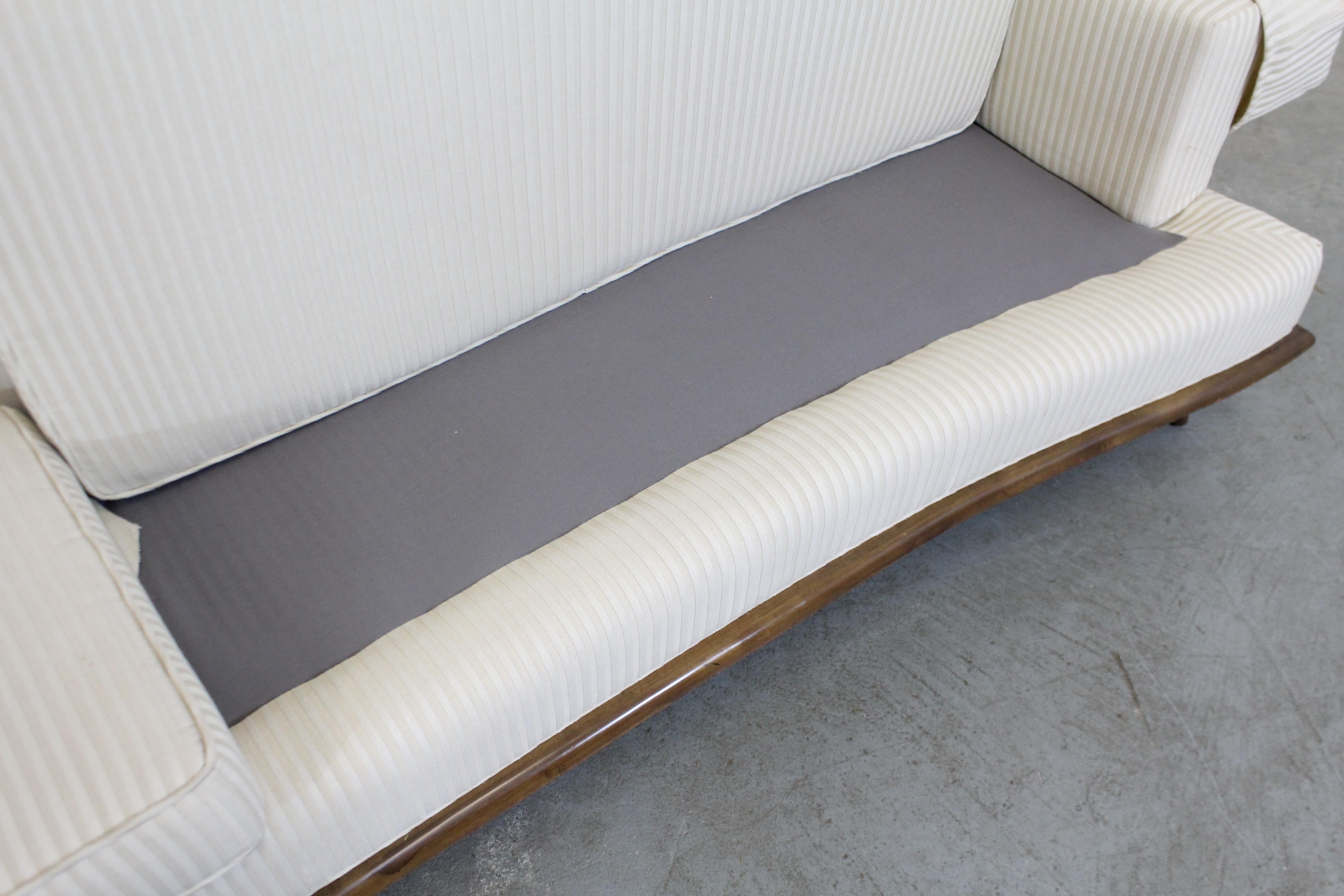20th Century Mid-Century Modern Concave-Front White Sofa on Wood Base