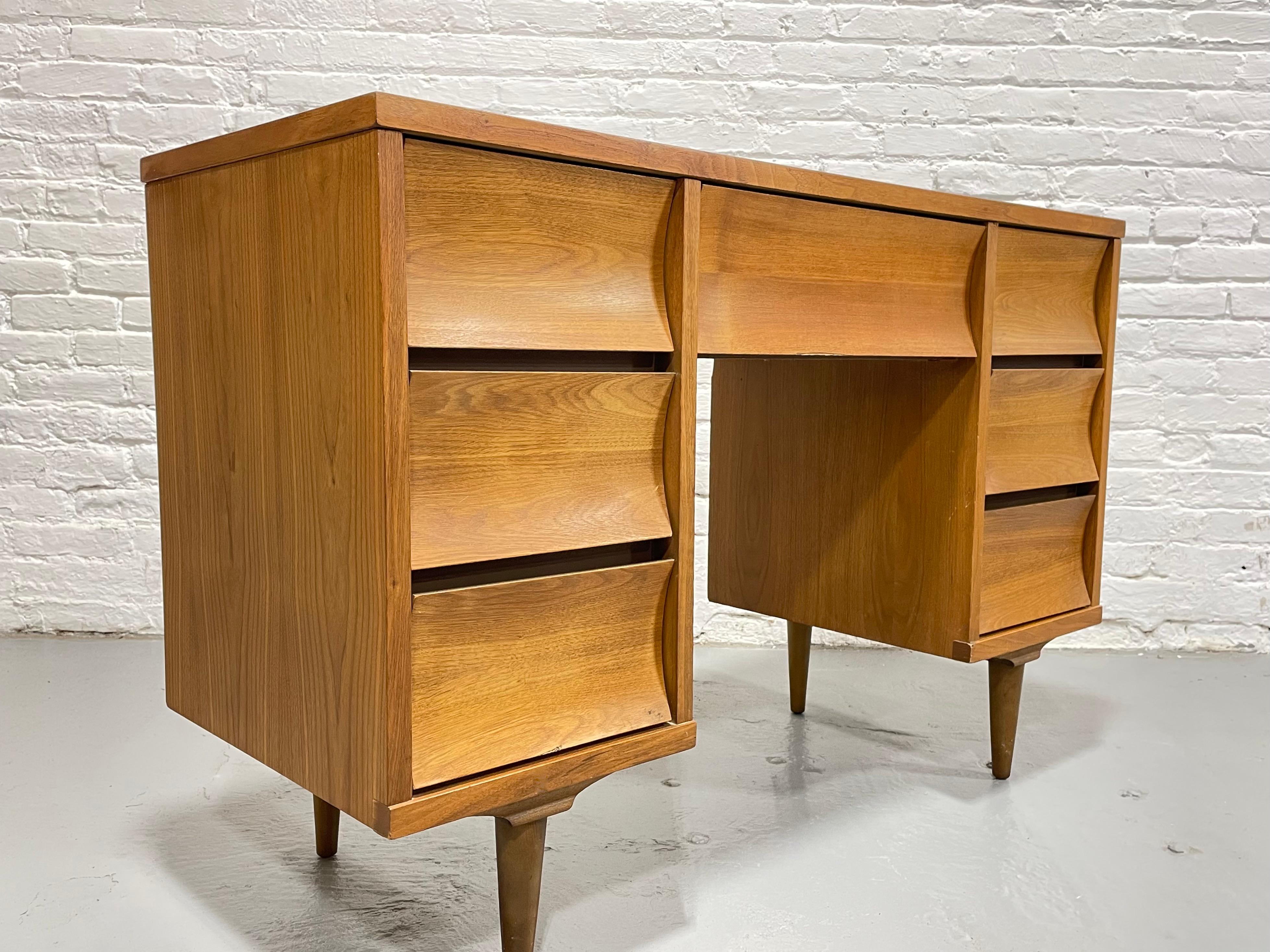 Walnut Mid Century MODERN Concave WALNUT DESK by Johnson Carper, c. 1960s
