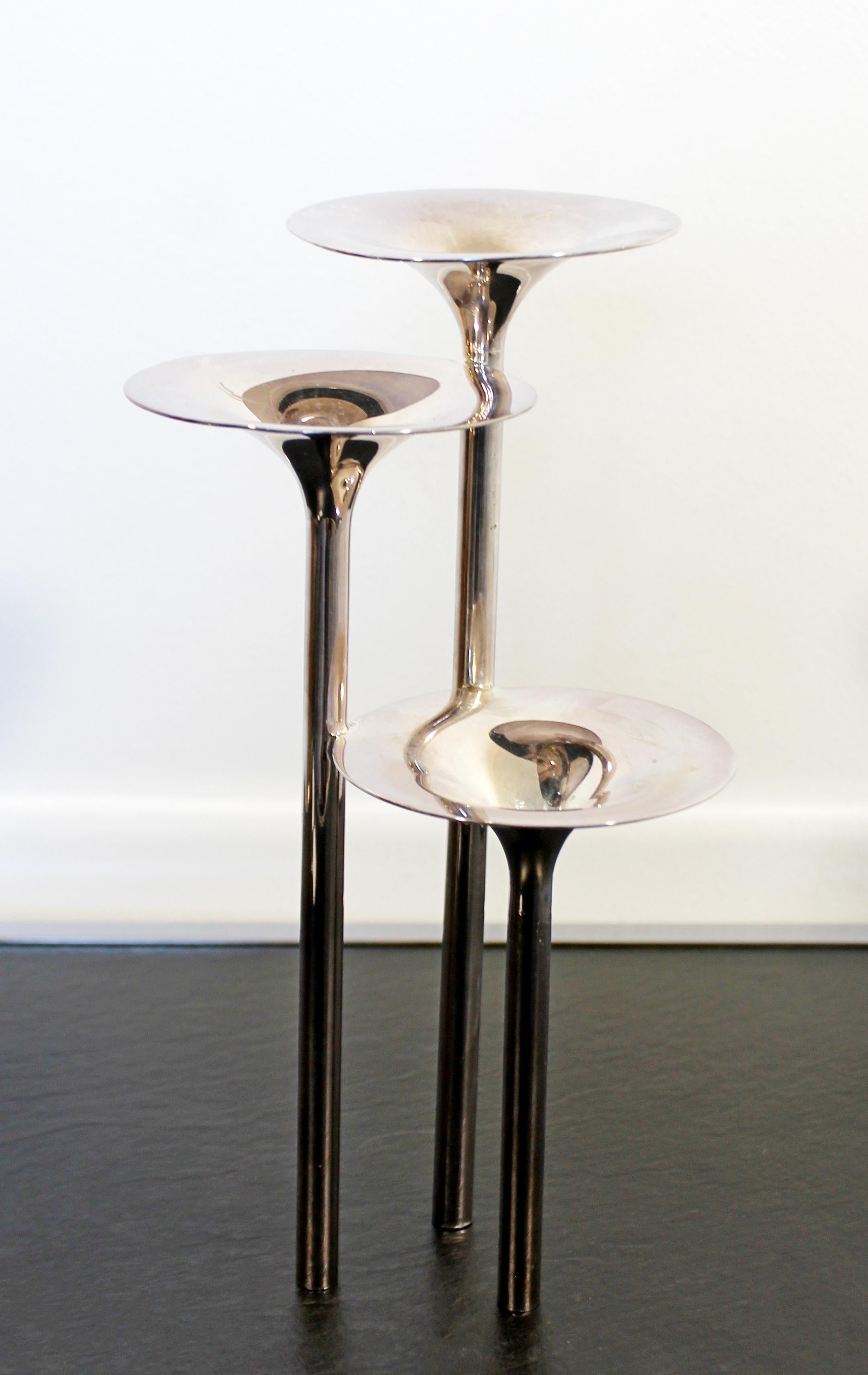 French Mid-Century Modern Concerto Di Trombe Christofle France Silver Candlestick 1960s